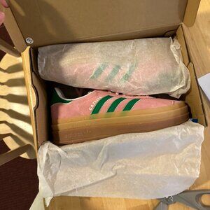 Adidas Gazelle Bold Shoes- pink with green stripes